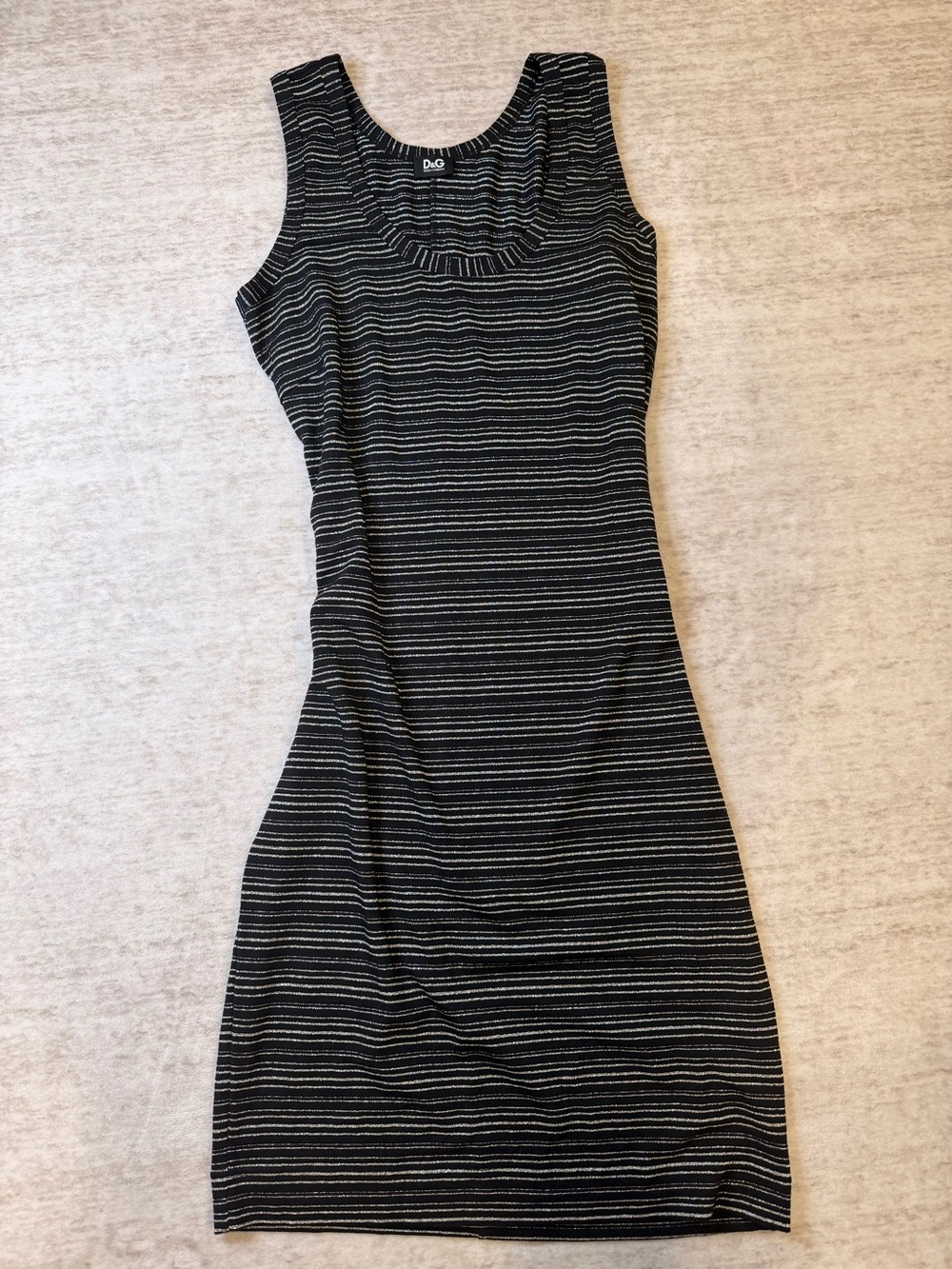 Dolce & Gabbana Black and Gray Striped Sleeveless Dress